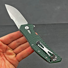 Load image into Gallery viewer, GATOR:  Large D2 Drop Point Blade,  Checkered Green G10 Handles,  Ball Bearing Pivot System