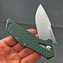 Load image into Gallery viewer, GATOR:  Large D2 Drop Point Blade,  Checkered Green G10 Handles,  Ball Bearing Pivot System