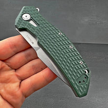 Load image into Gallery viewer, GATOR:  Large D2 Drop Point Blade,  Checkered Green G10 Handles,  Ball Bearing Pivot System