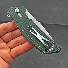 Load image into Gallery viewer, GATOR:  Large D2 Drop Point Blade,  Checkered Green G10 Handles,  Ball Bearing Pivot System