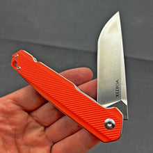 Load image into Gallery viewer, NEPTUNE:  D2 Straight Back Blade, Orange G10 Handles,  Ball Bearing Flipper Pivot System