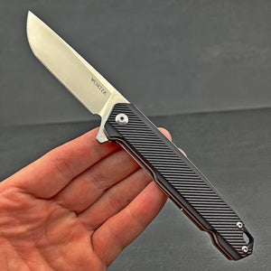 NEPTUNE:  D2 Straight Back Blade,  Black G10 Handles,  Ball Bearing Flipper Pivot System