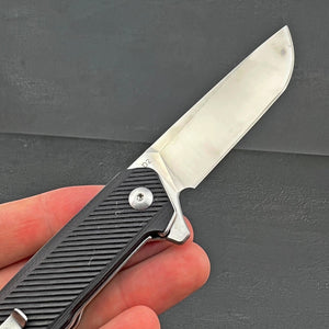 NEPTUNE:  D2 Straight Back Blade,  Black G10 Handles,  Ball Bearing Flipper Pivot System