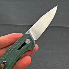 Load image into Gallery viewer, SCURRY:  D2 Drop Point Blade,  Green G10 Handles,  Ball Bearing Flipper System