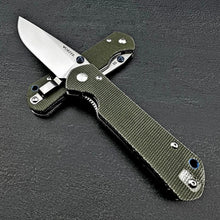 Load image into Gallery viewer, OTIS: Green Micarta Handles, Thumb Stud Opening, D2 Drop Point Blade