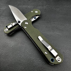 OTIS: Green Micarta Handles, Thumb Stud Opening, D2 Drop Point Blade