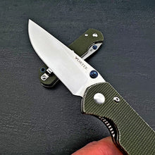 Load image into Gallery viewer, OTIS: Green Micarta Handles, Thumb Stud Opening, D2 Drop Point Blade