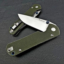 Load image into Gallery viewer, OTIS: Green Micarta Handles, Thumb Stud Opening, D2 Drop Point Blade