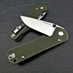 OTIS: Green Micarta Handles, Thumb Stud Opening, D2 Drop Point Blade