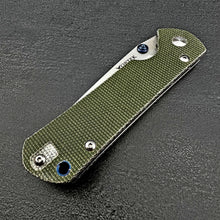 Load image into Gallery viewer, OTIS: Green Micarta Handles, Thumb Stud Opening, D2 Drop Point Blade