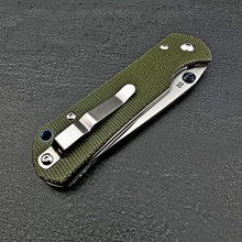 Load image into Gallery viewer, OTIS: Green Micarta Handles, Thumb Stud Opening, D2 Drop Point Blade