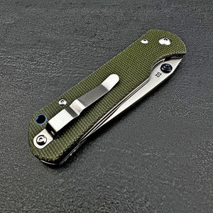 OTIS: Green Micarta Handles, Thumb Stud Opening, D2 Drop Point Blade