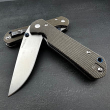 Load image into Gallery viewer, OTIS:  Grey Micarta Handles, D2 Tool Steel Blade, Thumb Stud Opening