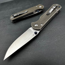 Load image into Gallery viewer, OTIS:  Grey Micarta Handles, D2 Tool Steel Blade, Thumb Stud Opening