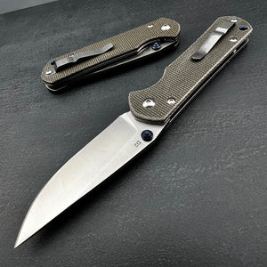 OTIS:  Grey Micarta Handles, D2 Tool Steel Blade, Thumb Stud Opening