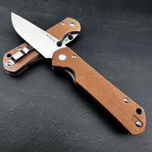 Load image into Gallery viewer, OTIS: Tan Micarta Handles, D2 Drop Point Blade, Thumb Stub Opening, EDC Folding Pocket Knife