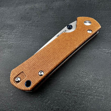 Load image into Gallery viewer, OTIS: Tan Micarta Handles, D2 Drop Point Blade, Thumb Stub Opening, EDC Folding Pocket Knife