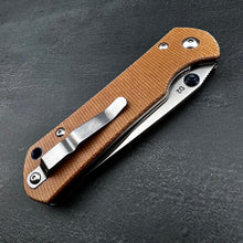 Load image into Gallery viewer, OTIS: Tan Micarta Handles, D2 Drop Point Blade, Thumb Stub Opening, EDC Folding Pocket Knife