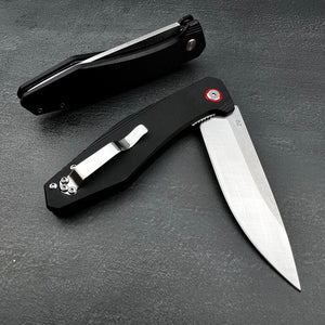 HOLGER: Black G10 Handles, D2 Drop Point Blade,  Ball Bearing Flipper System