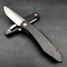 Load image into Gallery viewer, HOLGER: Carbon Fiber Handles, D2 Drop Point Blade,  Ball Bearing Flipper System