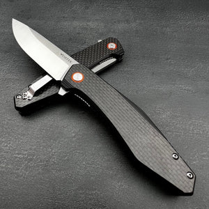 HOLGER: Carbon Fiber Handles, D2 Drop Point Blade,  Ball Bearing Flipper System