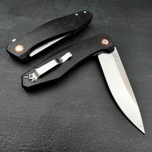 HOLGER: Carbon Fiber Handles, D2 Drop Point Blade,  Ball Bearing Flipper System