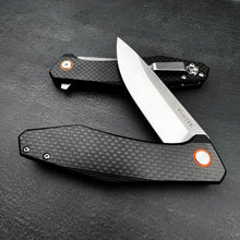 Load image into Gallery viewer, HOLGER: Carbon Fiber Handles, D2 Drop Point Blade,  Ball Bearing Flipper System