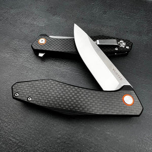 HOLGER: Carbon Fiber Handles, D2 Drop Point Blade,  Ball Bearing Flipper System