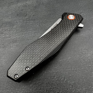 HOLGER: Carbon Fiber Handles, D2 Drop Point Blade,  Ball Bearing Flipper System