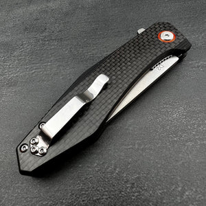 HOLGER: Carbon Fiber Handles, D2 Drop Point Blade,  Ball Bearing Flipper System