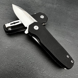 BANTAM: Black G10 Handles, 440C Spear Point Blade, Small EDC Pocket Knife, Ball Bearing Flipper System