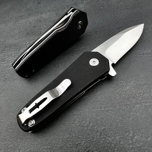 BANTAM: Black G10 Handles, 440C Spear Point Blade, Small EDC Pocket Knife, Ball Bearing Flipper System