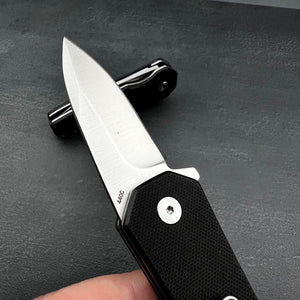 BANTAM: Black G10 Handles, 440C Spear Point Blade, Small EDC Pocket Knife, Ball Bearing Flipper System