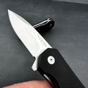 BANTAM: Black G10 Handles, 440C Spear Point Blade, Small EDC Pocket Knife, Ball Bearing Flipper System