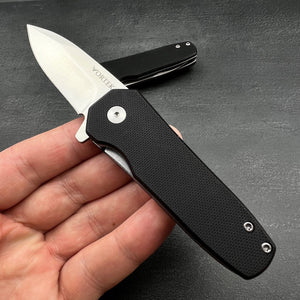 BANTAM: Black G10 Handles, 440C Spear Point Blade, Small EDC Pocket Knife, Ball Bearing Flipper System