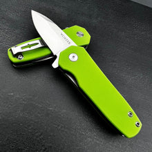 Load image into Gallery viewer, BANTAM:  Green G10 Handles, 440C Spear Point Blade,  Small EDC Pocket Knife, Ball Bearing Flipper System