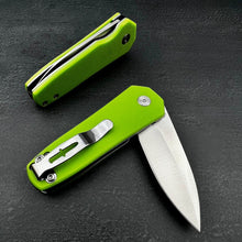 Load image into Gallery viewer, BANTAM:  Green G10 Handles, 440C Spear Point Blade,  Small EDC Pocket Knife, Ball Bearing Flipper System