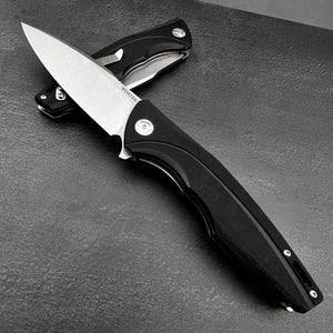 PALADIN: Large Black G10 Handles, D2 Drop Point Blade, Fast Open Ball Baring Pivot System