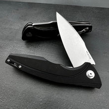 Load image into Gallery viewer, PALADIN: Large Black G10 Handles, D2 Drop Point Blade, Fast Open Ball Baring Pivot System