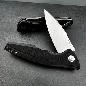 PALADIN: Large Black G10 Handles, D2 Drop Point Blade, Fast Open Ball Baring Pivot System