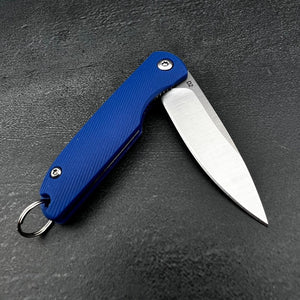 PIKA: Blue Handles, D2 Blade, Small Light Keychain Folding Pocket Knife,  Ball Bearing Flipper System