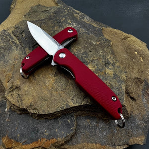 PIKA: Red Handles, D2 Ball Bearing Flipper Blade, Small Keychain Knife,  Ball Bearing Pivot System