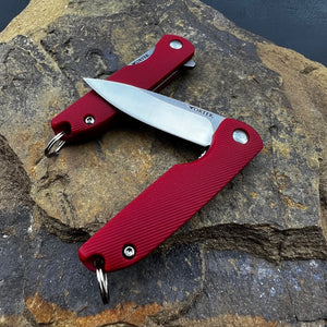 PIKA: Red Handles, D2 Ball Bearing Flipper Blade, Small Keychain Knife,  Ball Bearing Pivot System