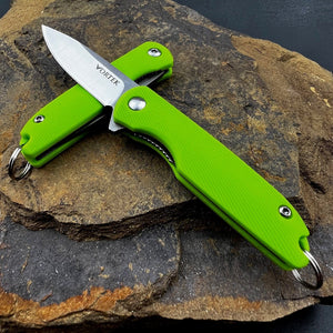 PIKA - D2 Blade, Lime Green Handles, Small Keychain Knife