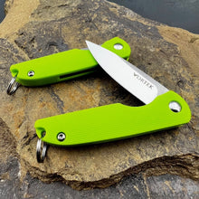 Load image into Gallery viewer, PIKA: Lime Green Handles, D2 Ball Bearing Flipper Blade, Small Keychain Knife,  Ball Bearing Pivot System