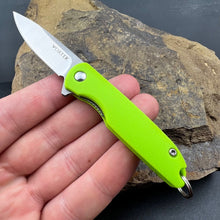 Load image into Gallery viewer, PIKA: Lime Green Handles, D2 Ball Bearing Flipper Blade, Small Keychain Knife,  Ball Bearing Pivot System