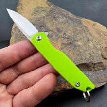 Load image into Gallery viewer, PIKA: Lime Green Handles, D2 Ball Bearing Flipper Blade, Small Keychain Knife,  Ball Bearing Pivot System