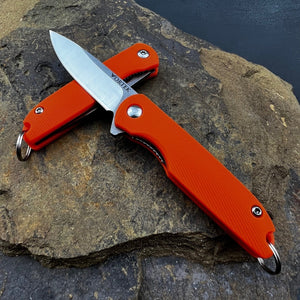 PIKA: Small Keychain Knife, D2 Ball Bearing Flipper Blade, Orange Composite Handles,  Ball Bearing Pivot System