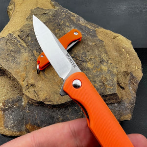 PIKA: Small Keychain Knife, D2 Ball Bearing Flipper Blade, Orange Composite Handles,  Ball Bearing Pivot System