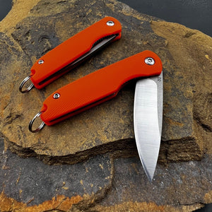 PIKA: Small Keychain Knife, D2 Ball Bearing Flipper Blade, Orange Composite Handles,  Ball Bearing Pivot System